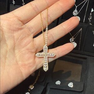 Gold Moissanite Cross Pendant Necklace - Women Jewelry
